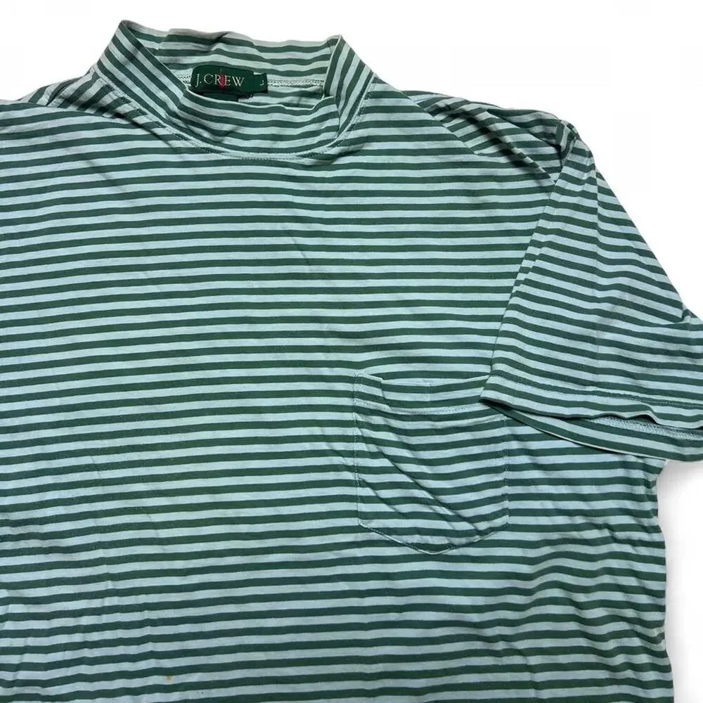 J.Crew Oarsman Vintage 90s Green 100% Cotton Striped Mock Neck Large